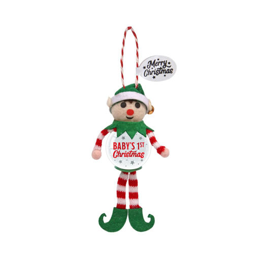 Picture of SNOW GLOBE TREE DECORATION ELF - BABYS 1ST CHRISTMAS